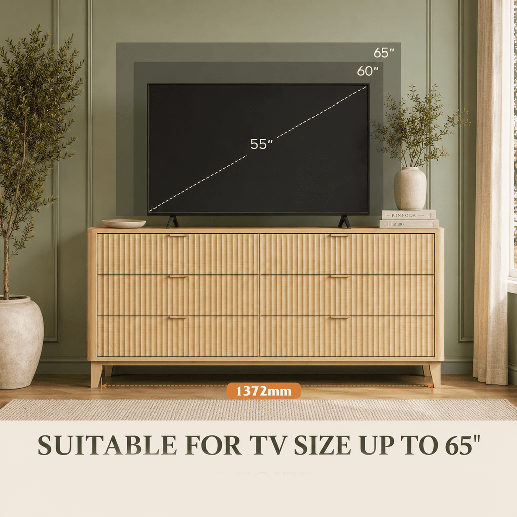 GALAXHERO 6 Drawer Dresser for Bedroom, Wide Chest of Drawers, Fluted Wood Dresser, TV Stand for 55 inch TV, Storage Cabinet for Living Room, Hallway
