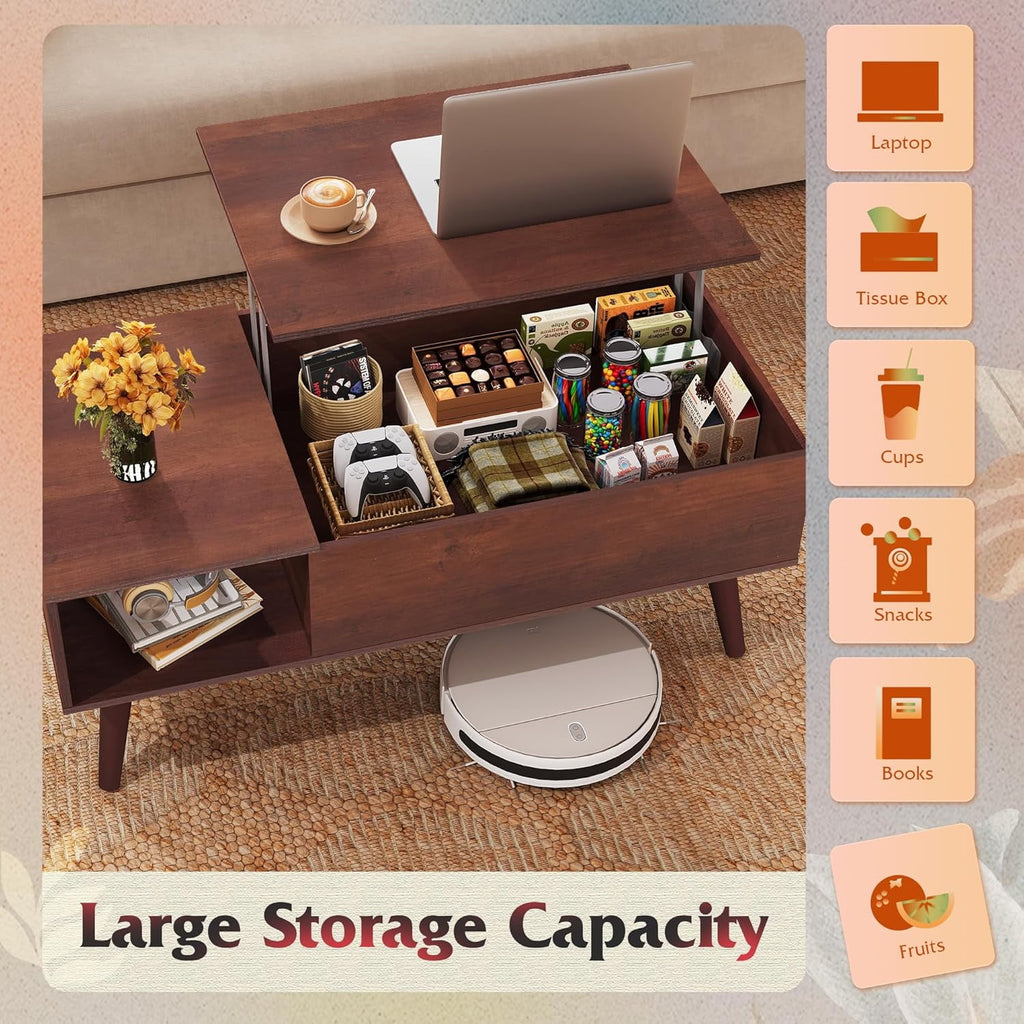 GALAXHERO Lift Top Coffee Table with Storage Small Living Room Table with Storage Shelf & Hidden Compartment