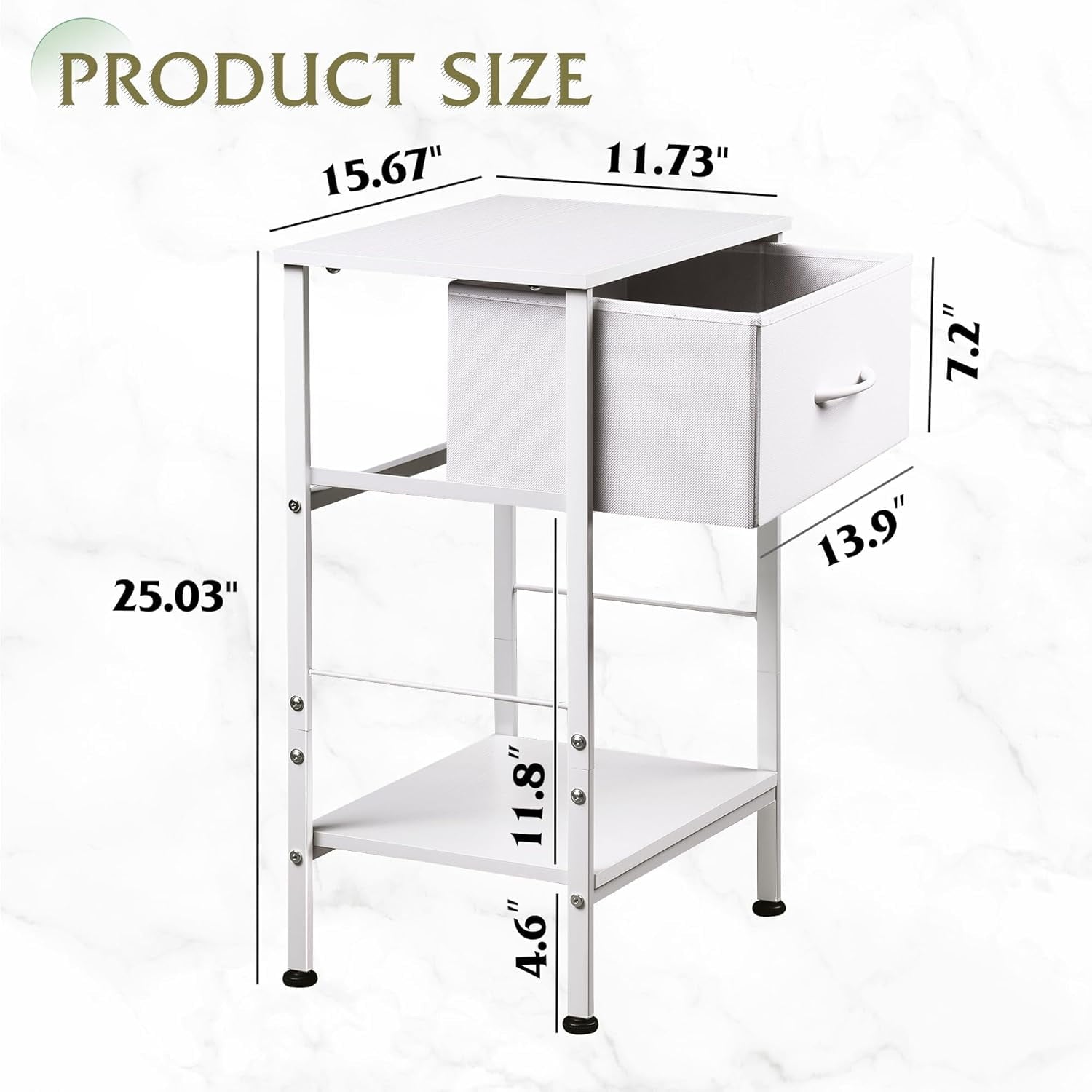 GALAXHERO Nightstand Set of 2 with Fabric Drawer and Open Wood Shelf, End Side Table with Steel Frame for Bedroom, Dorm, 25.03" Height