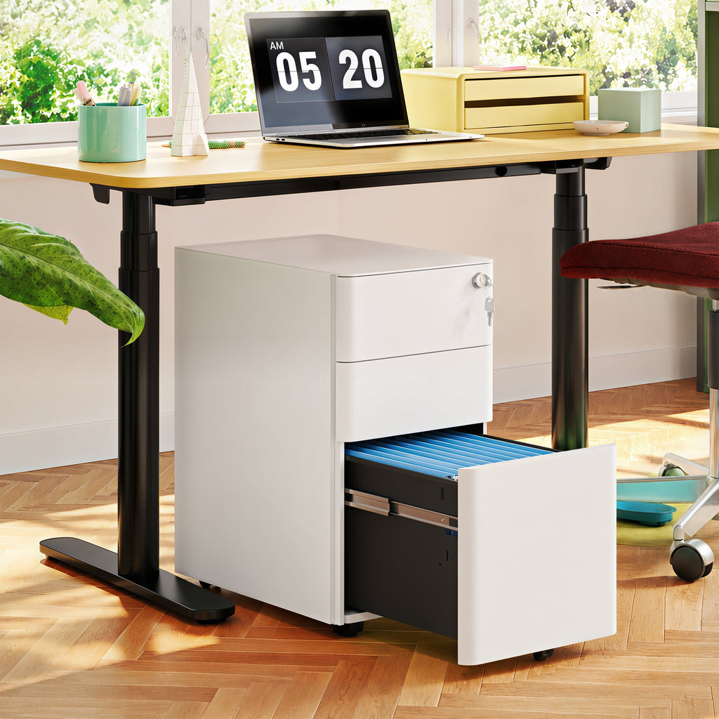 GALAXHERO 3 Drawer Metal File Cabinet with Lock, Vertical Rolling Filing Cabinet for Home Office, Fits A4/Letter/Legal