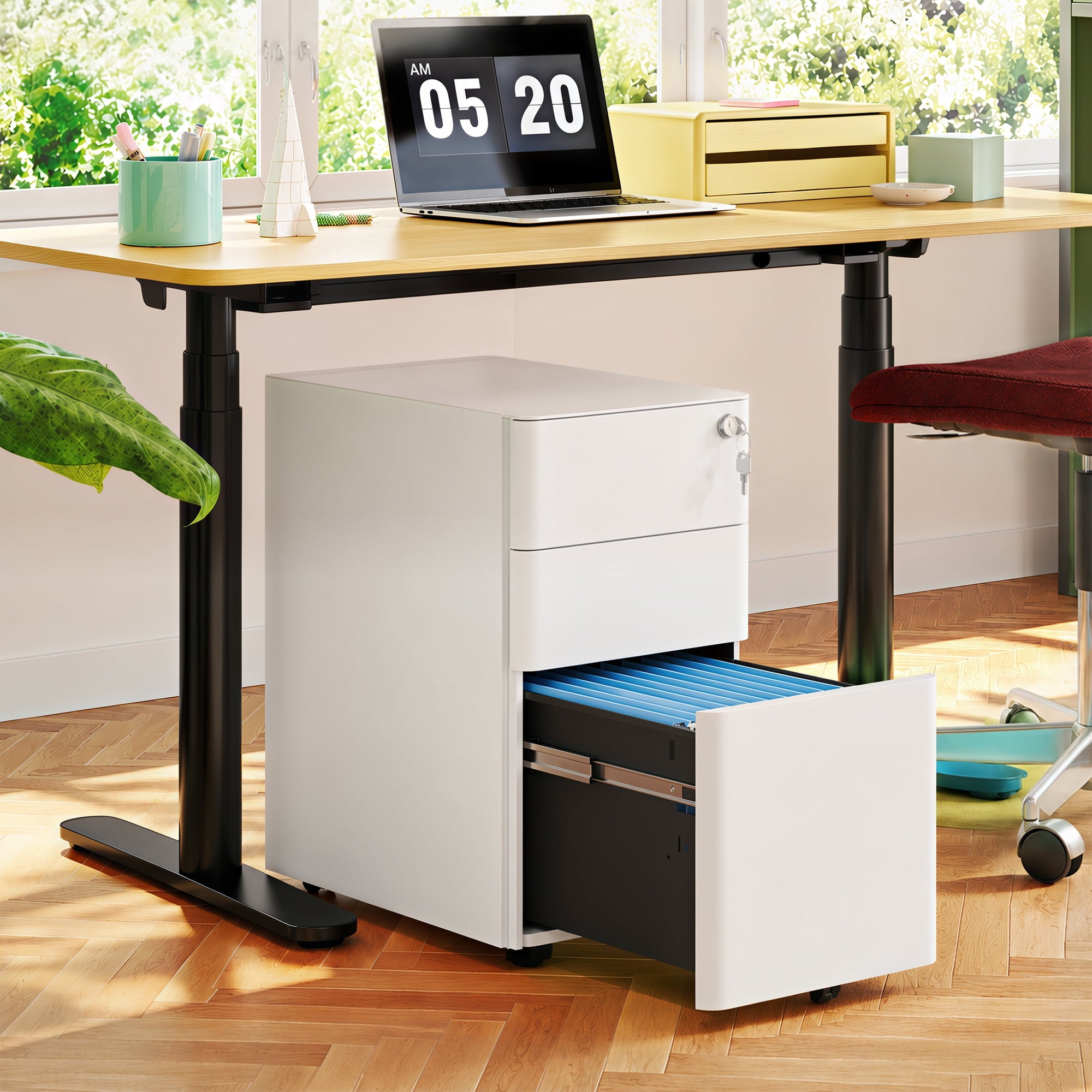 GALAXHERO 3 Drawer Metal File Cabinet with Lock, Vertical Rolling Filing Cabinet for Home Office, Fits A4/Letter/Legal