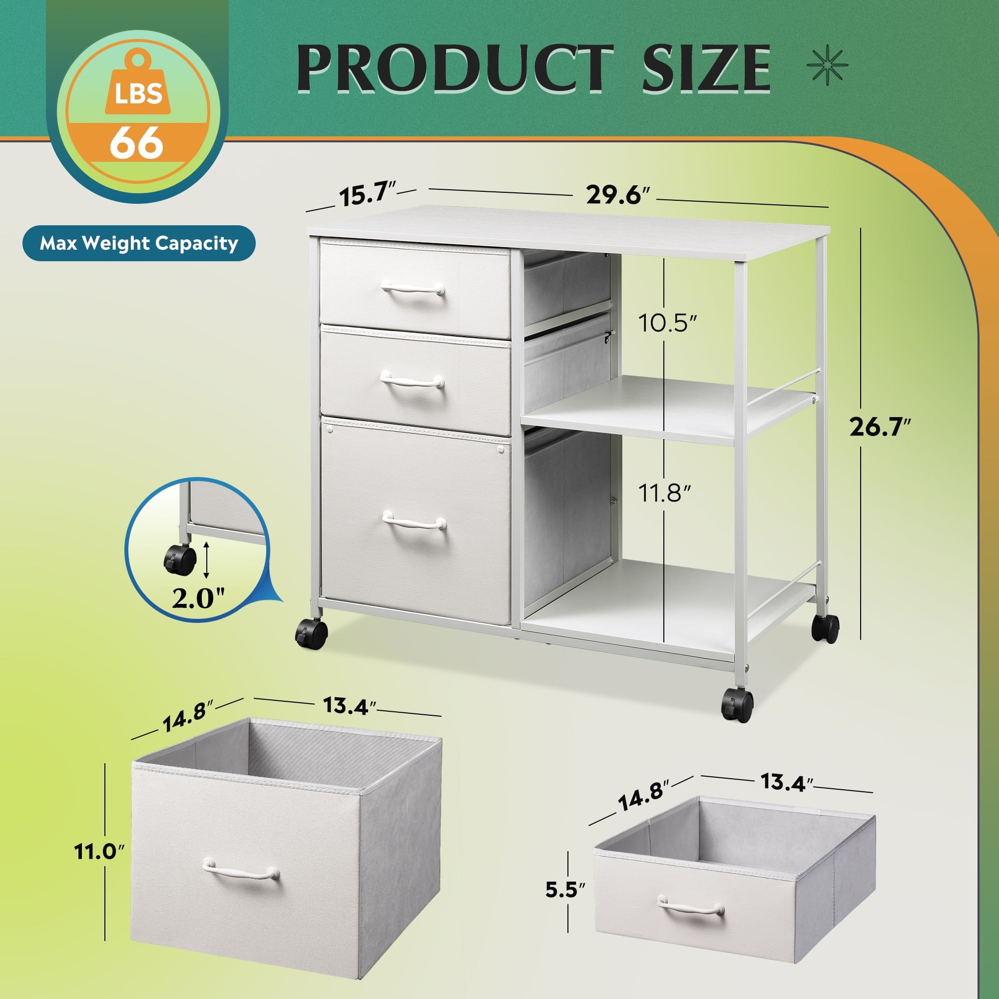 GALAXHERO 3-Drawer Mobile File Cabinet with Storage Shelf, Rolling Fabric Filing Cabinet and Printer Stand