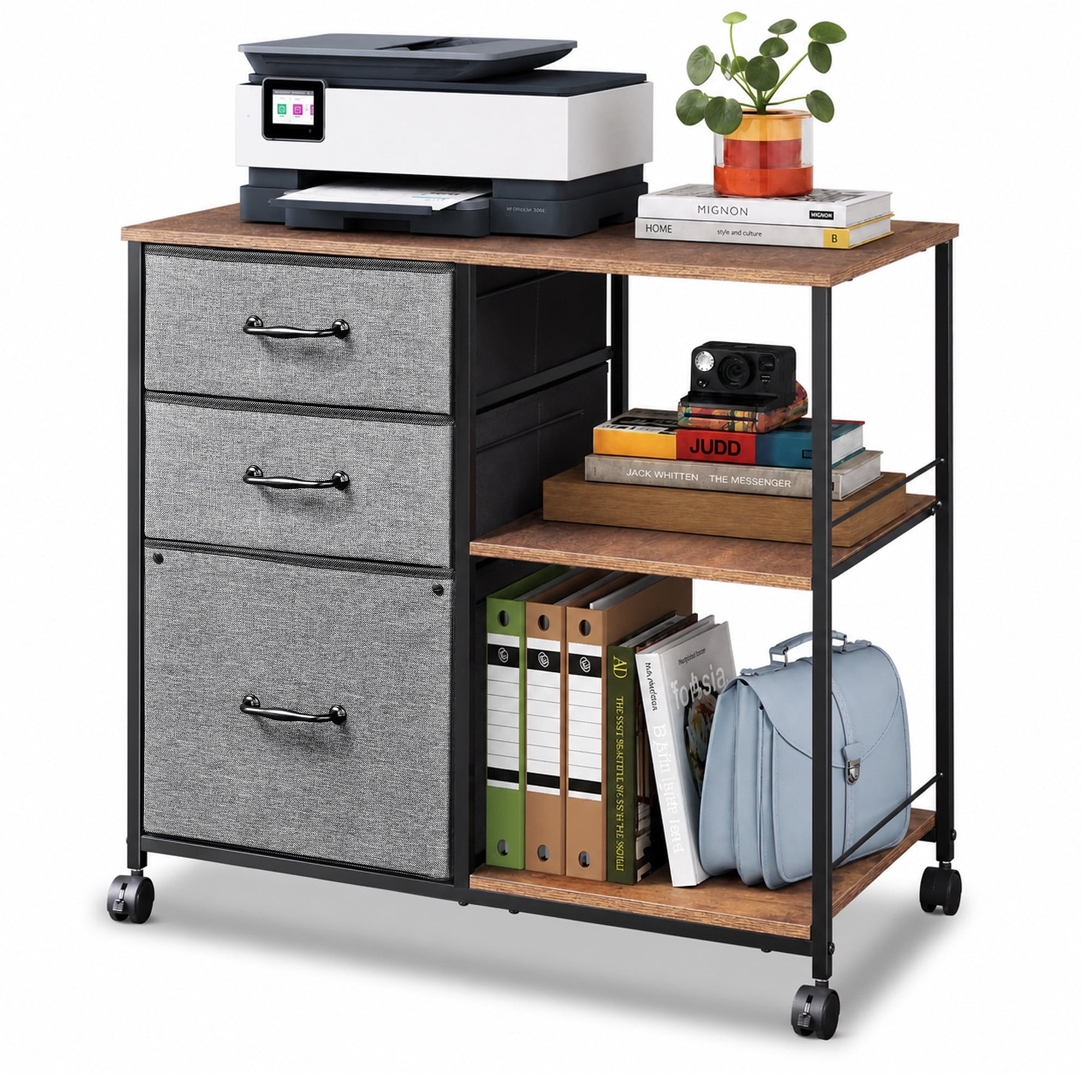 GALAXHERO 3 Drawer File Cabinet, Rolling Printer Stand with Storage, Lateral Fabric Filing Cabinet for Home Office,  Fits Letter/A4