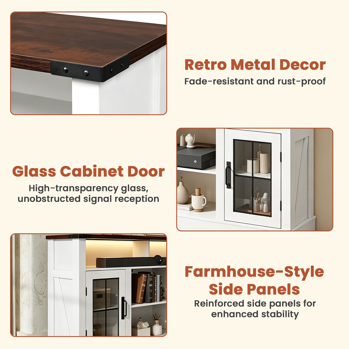 GALAXHERO Farmhouse TV Stand Tall Entertainment Center for 65 Inch TV Table with LED Lights & Storage Cabinets, TV Media Console Table for Living Room, Bedroom, Home Theater