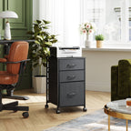 GALAXHERO File Cabinet 3-Drawer Fabric Vertical Filing Cabinet and Rolling Printer Stand for Home Office, Fits A4 or Letter Size, Black