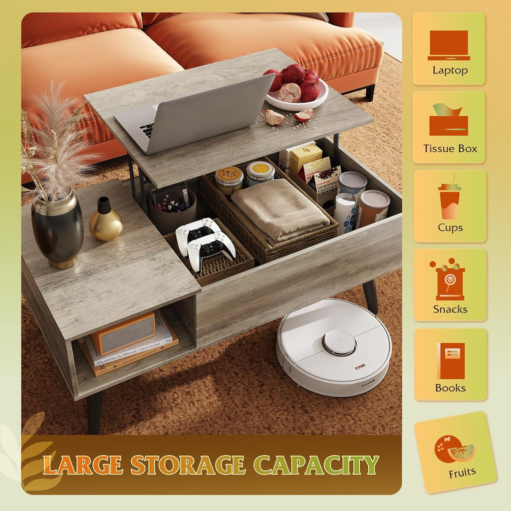 GALAXHERO Lift Top Coffee Table with Storage Small Living Room Table with Storage Shelf & Hidden Compartment