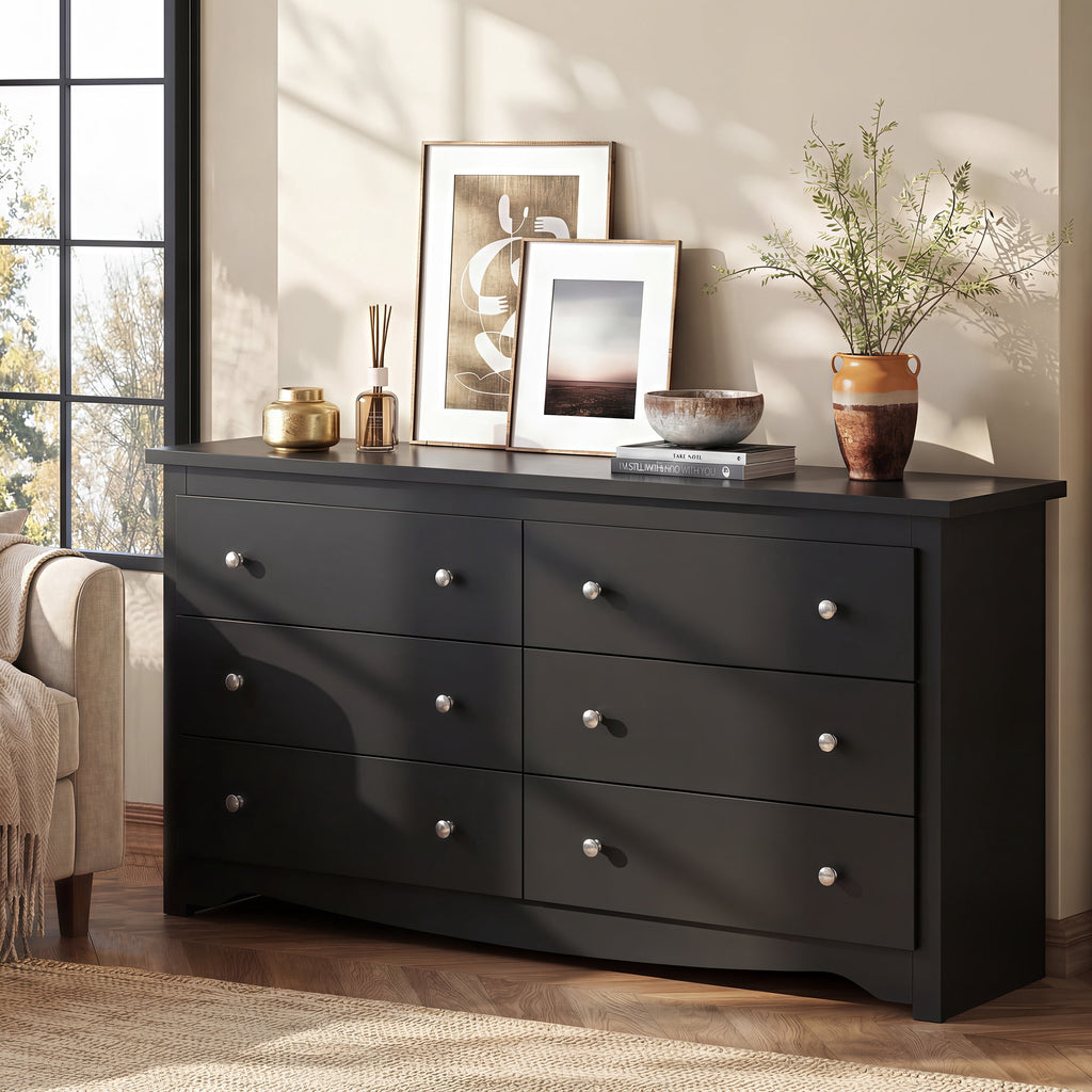 GALAXHERO Modern Wood Dresser with 6 Drawers – Wide Storage Chest for Bedroom, Living Roomloset, Hallway – Large Organizer Nightstand Unit, 59”W