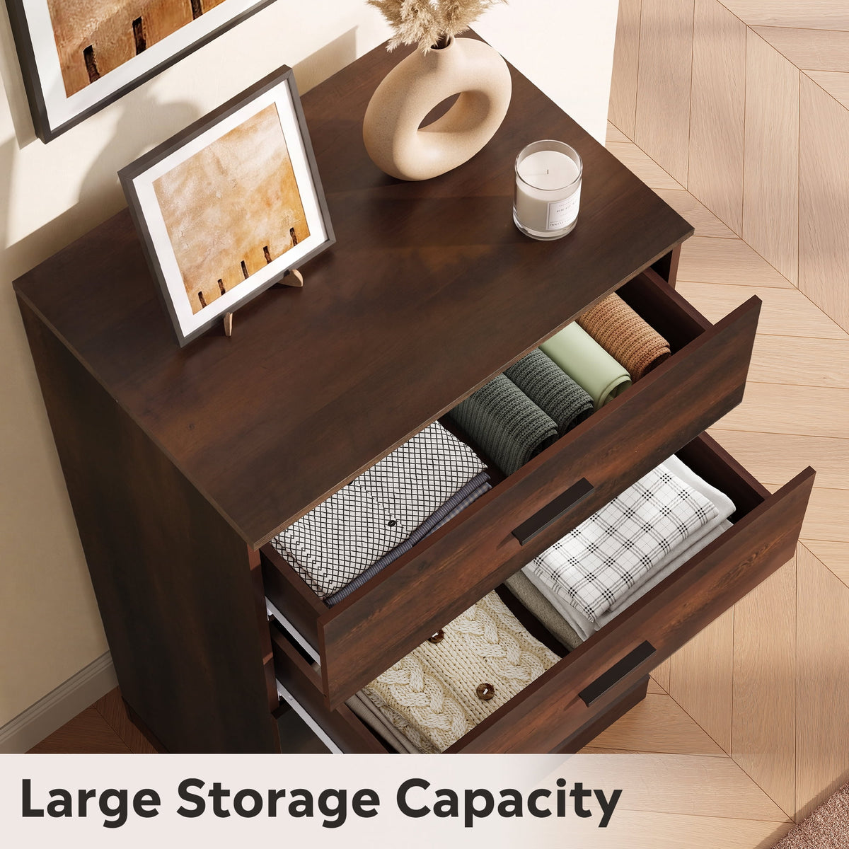 GALAXHERO 5 Drawers Dresser, Chest of Drawers for Bedroom, Tall Wood Storage Cabinet with Metal Handle for Living Room, Closet, Hallway