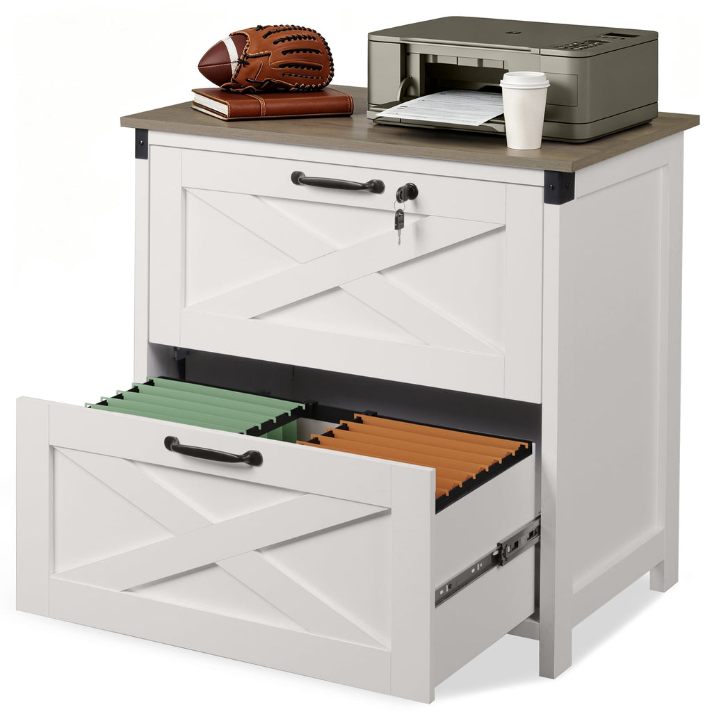 GALAXHERO 2 Drawer Lateral File Cabinet with Lock, Farmhouse Wood Filing Cabinet for Home Office, Fits Letter/Legal/A4, Printer Stand