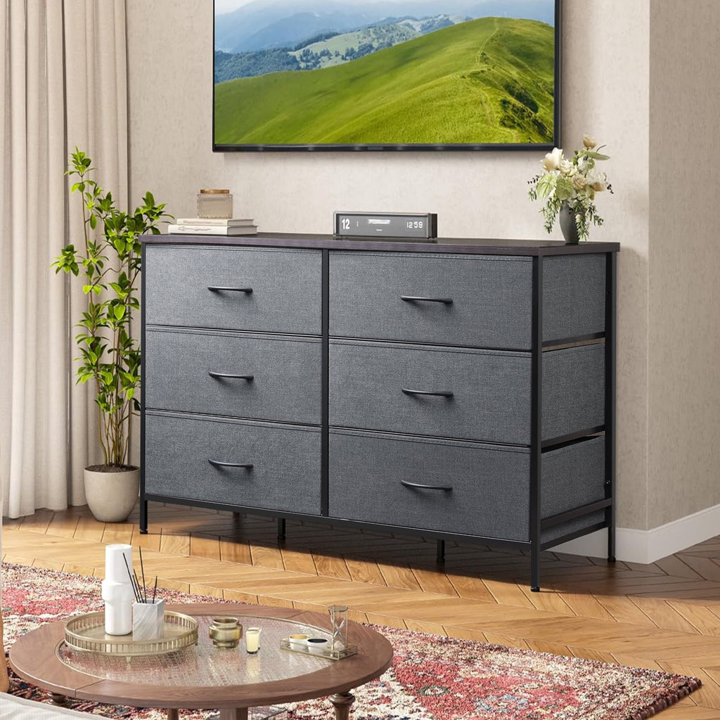 GALAXHERO 6-Drawer Fabric Dresser, 50-Inch TV Stand Wide Chest of Drawers for Bedroom, Closet, Living Room
