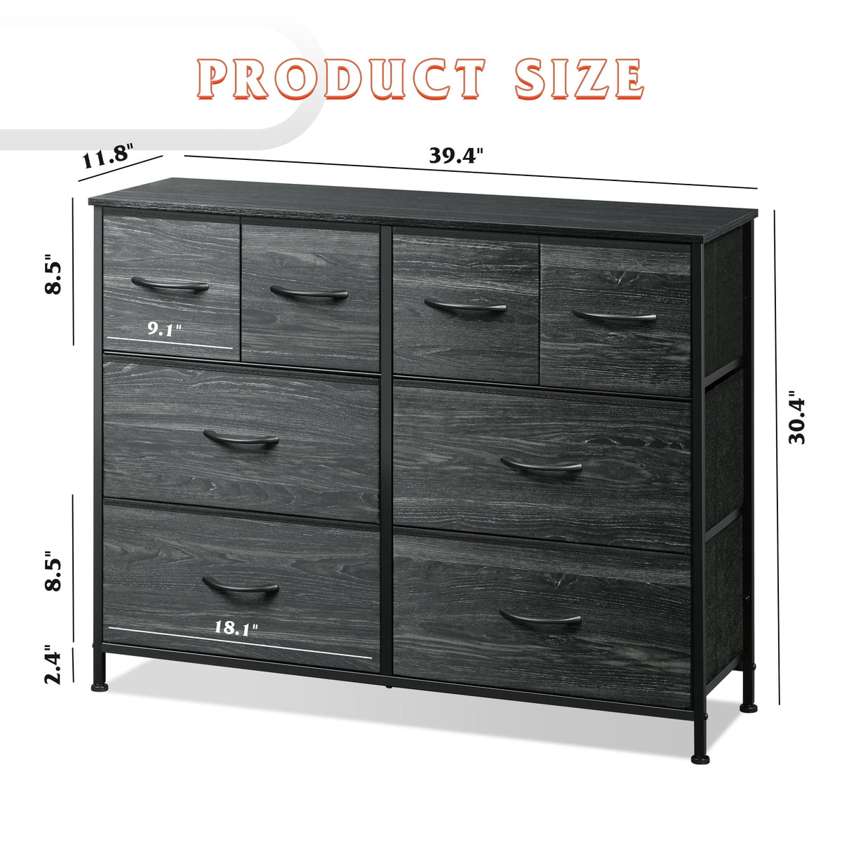 GALAXHERO 8 Drawers Dresser for Bedroom, Wide Fabric Storage Chest Drawers for Closet, Entryway