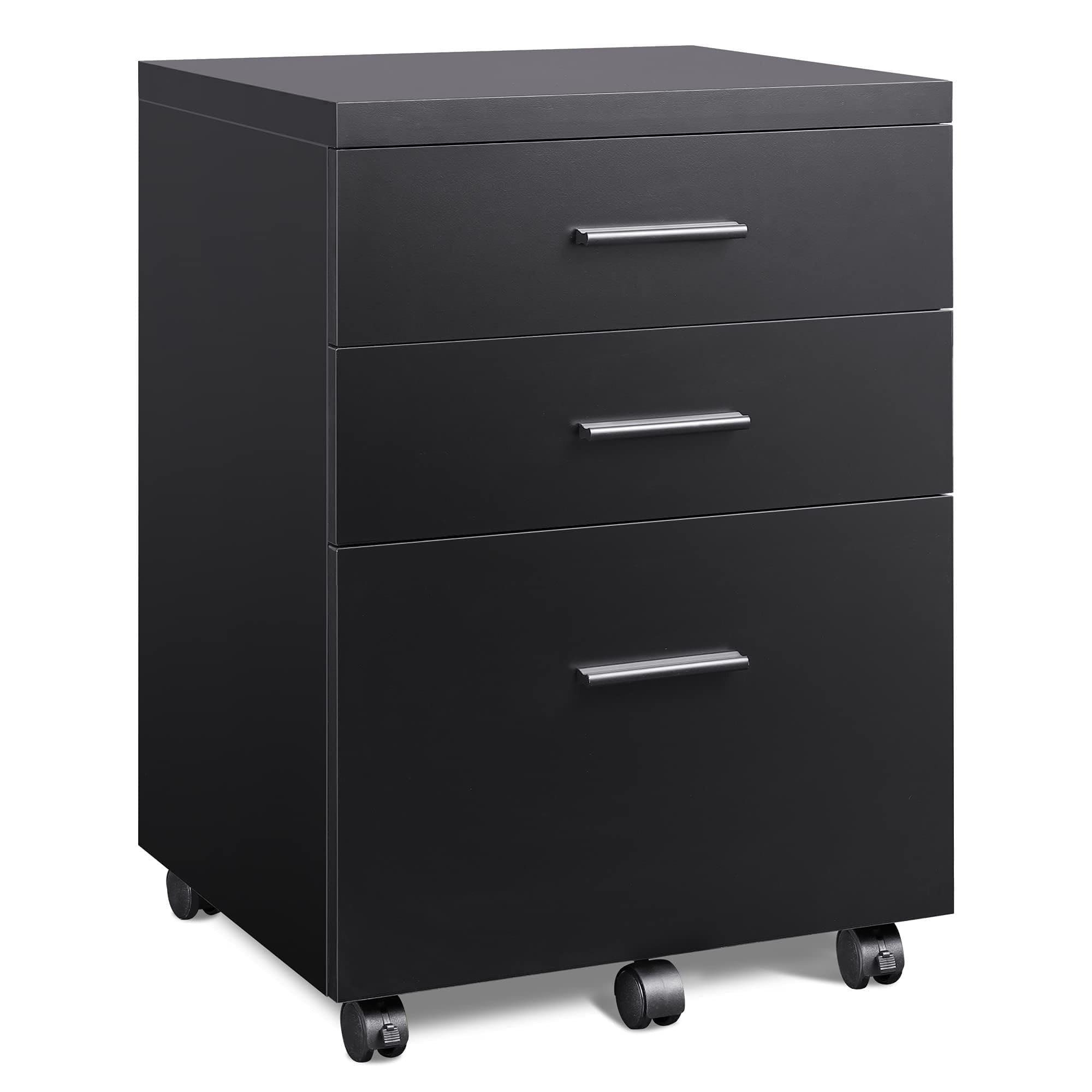 GALAXHERO 3 Drawer Storage Cabinet, Wood Rolling File Cabinet with Whells, Printer Stand Filing Cabinet for Home Office, Fit Letter/A4