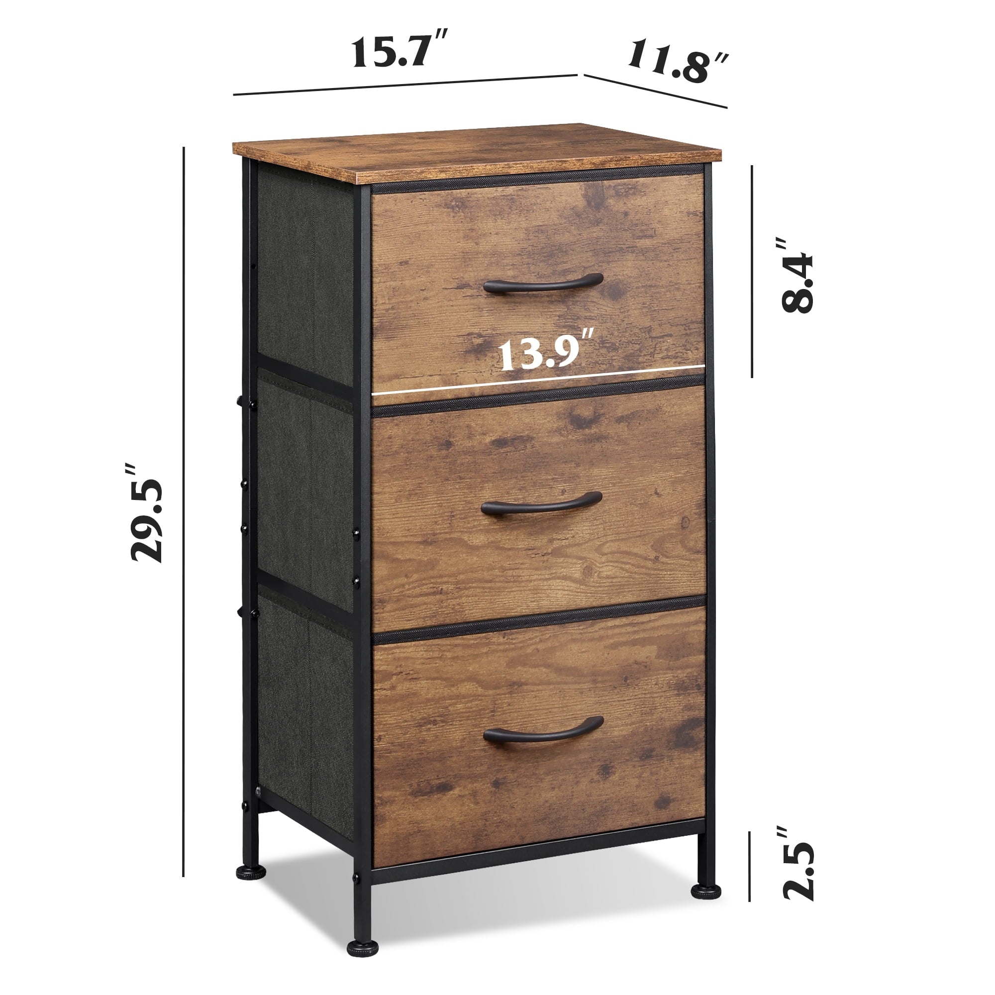 GALAXHERO 3 Drawer Nightstand, Fabric Storage Dresser Sturdy Steel Frame with Wood Top
