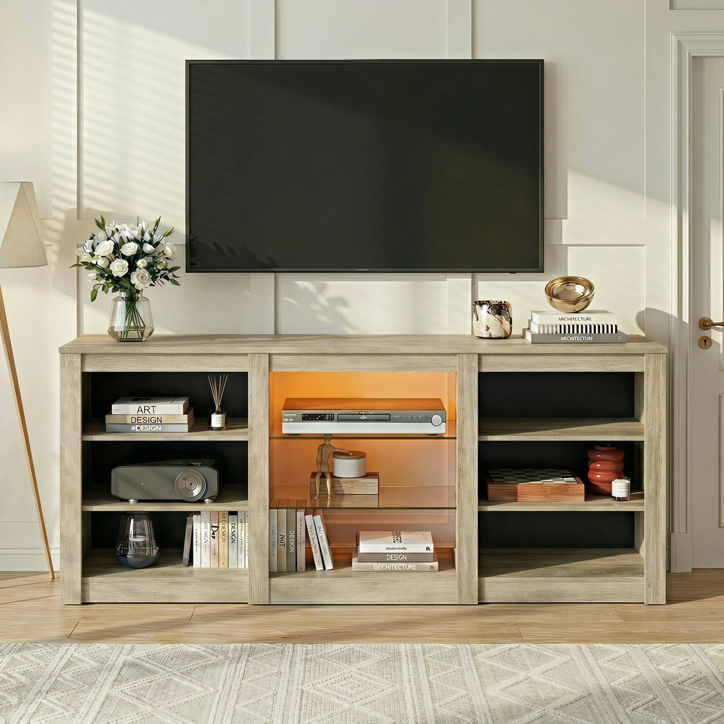 GALAXHERO Modern TV Stand for 65 Inch TV Entertainment Center with Adjustable Open Shelves & LED Lights Sturdy Media Console for Living Room, Bedroom, Gaming
