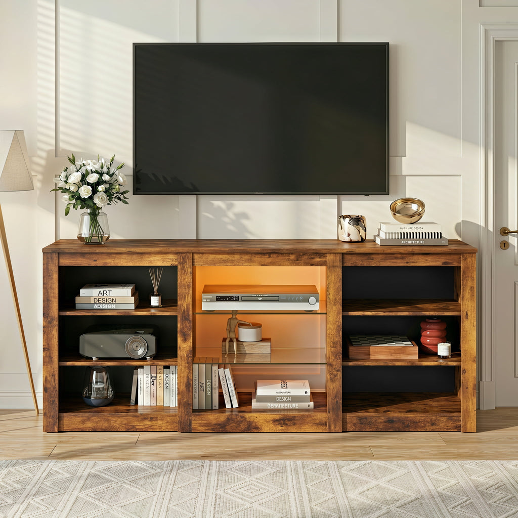 GALAXHERO Modern TV Stand for 65 Inch TV Entertainment Center with Adjustable Open Shelves & LED Lights Sturdy Media Console for Living Room, Bedroom, Gaming