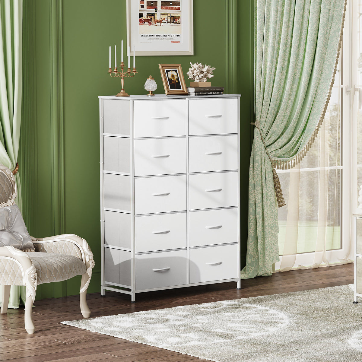 GALAXHERO Tall Dresser 10 Fabric Drawers, Storage Tower with Cabinet, Metal Frame, Wooden Top, Organizer Units for Bedroom, Living Room, Closet, Clothing