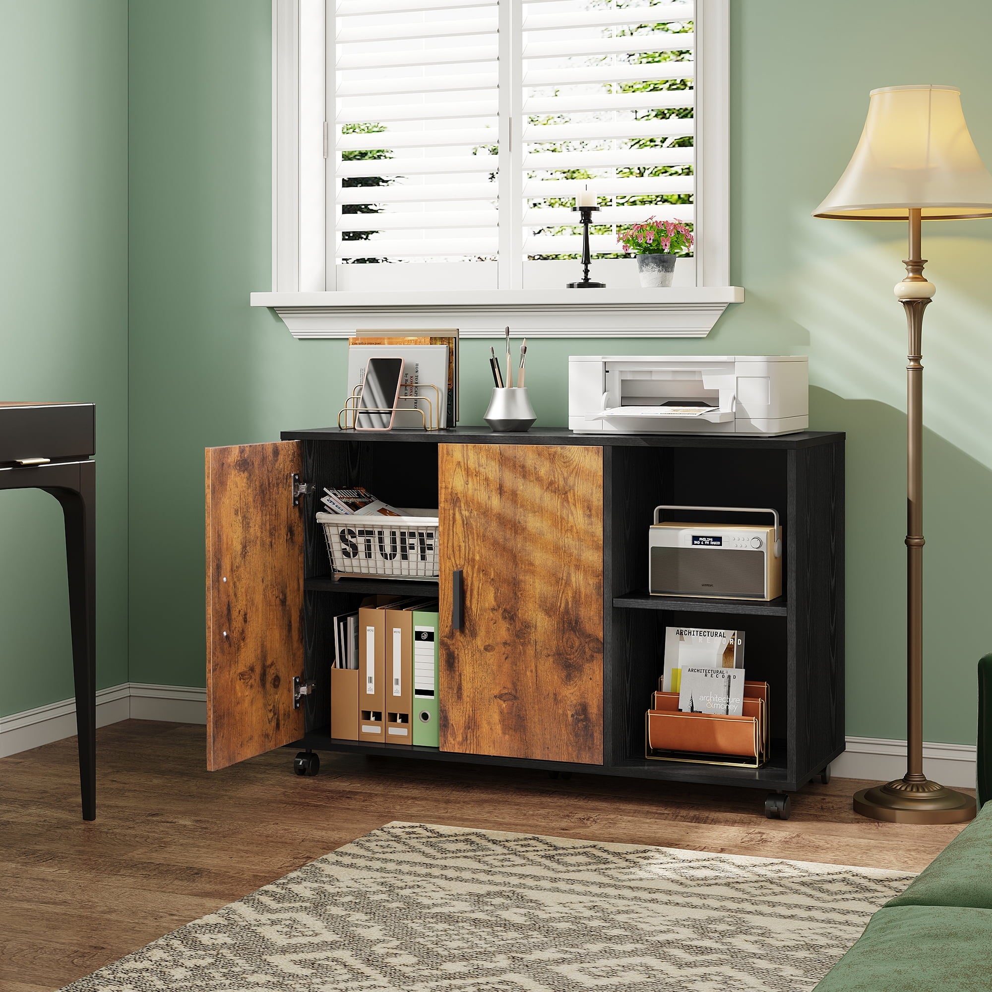 GALAXHERO Wood File Cabinet with Doors and Storage Shelves, Lateral Printer Cabinet for Home Office