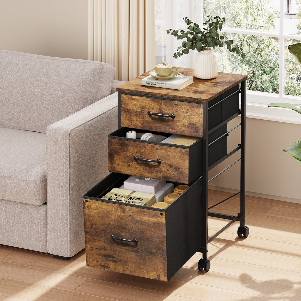 GALAXHERO 3 Drawers Mobile File Cabinet, Desk Table Cabinet Fits A4/Letter Size, Home Office Furniture,  Wood Grain