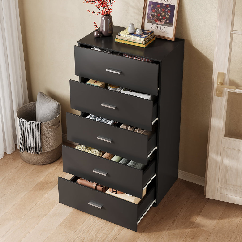 GALAXHERO 5 Drawers Dresser, Chest of Drawers for Bedroom, Tall Wood Storage Cabinet with Metal Handle for Living Room, Closet, Hallway