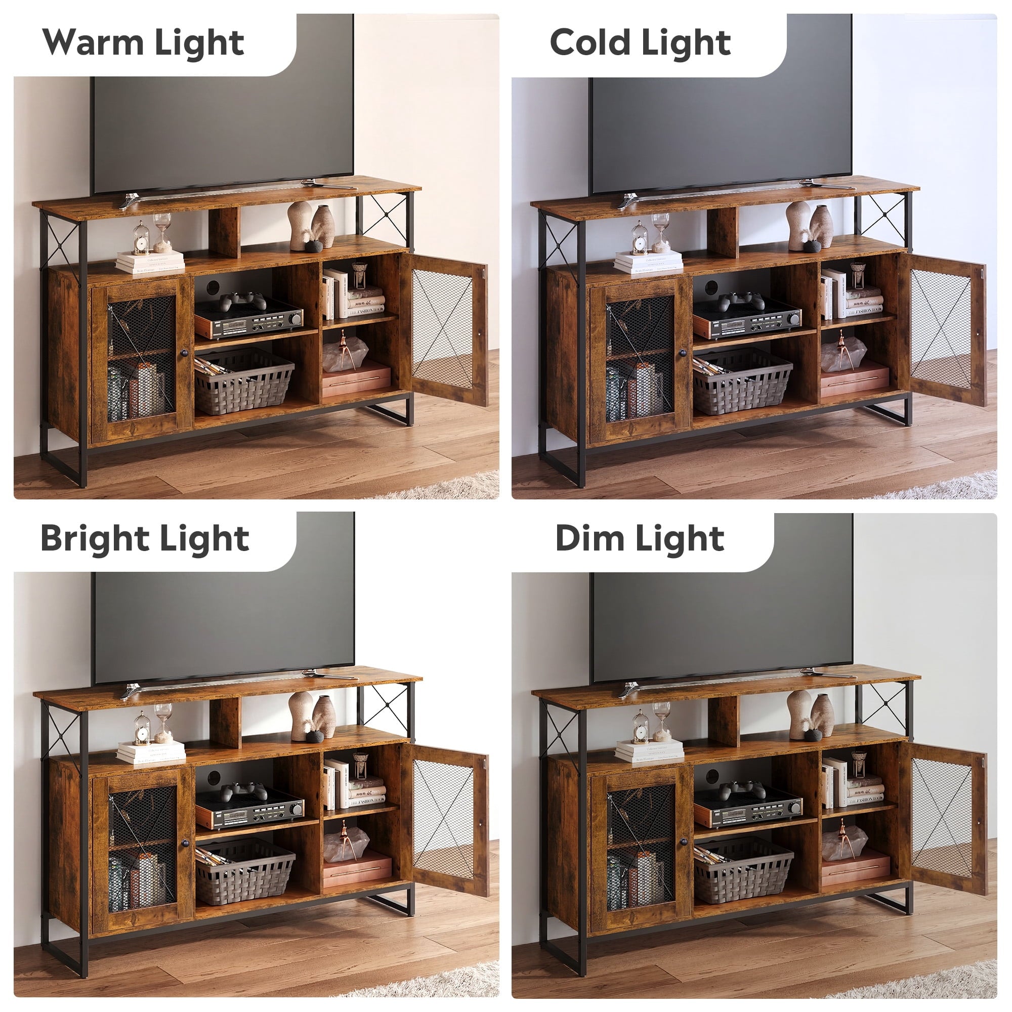 GALAXHERO Tall TV Stand for TVs up to 55", Farmhouse Industrial Entertainment Center with Storage, Media Console for Living Room Bedroom