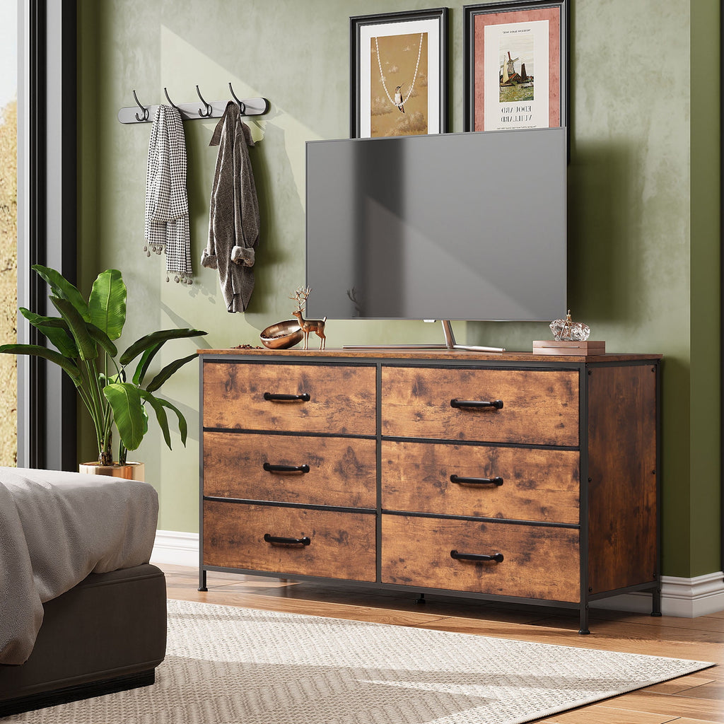 GALAXHERO 6-Drawer Wide Fabric Dresser and TV Stand, Large Storage Tower Unit with Fabric Bins for Bedroom, Closet, Hallway