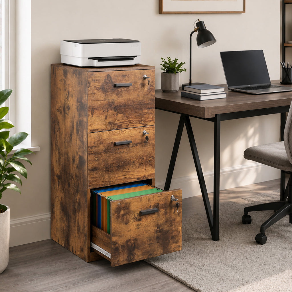 GALAXHERO 3-Drawer File Cabinet with Locks & Wood Printer Stand, Fits Letter/A4, Ideal for Home Office