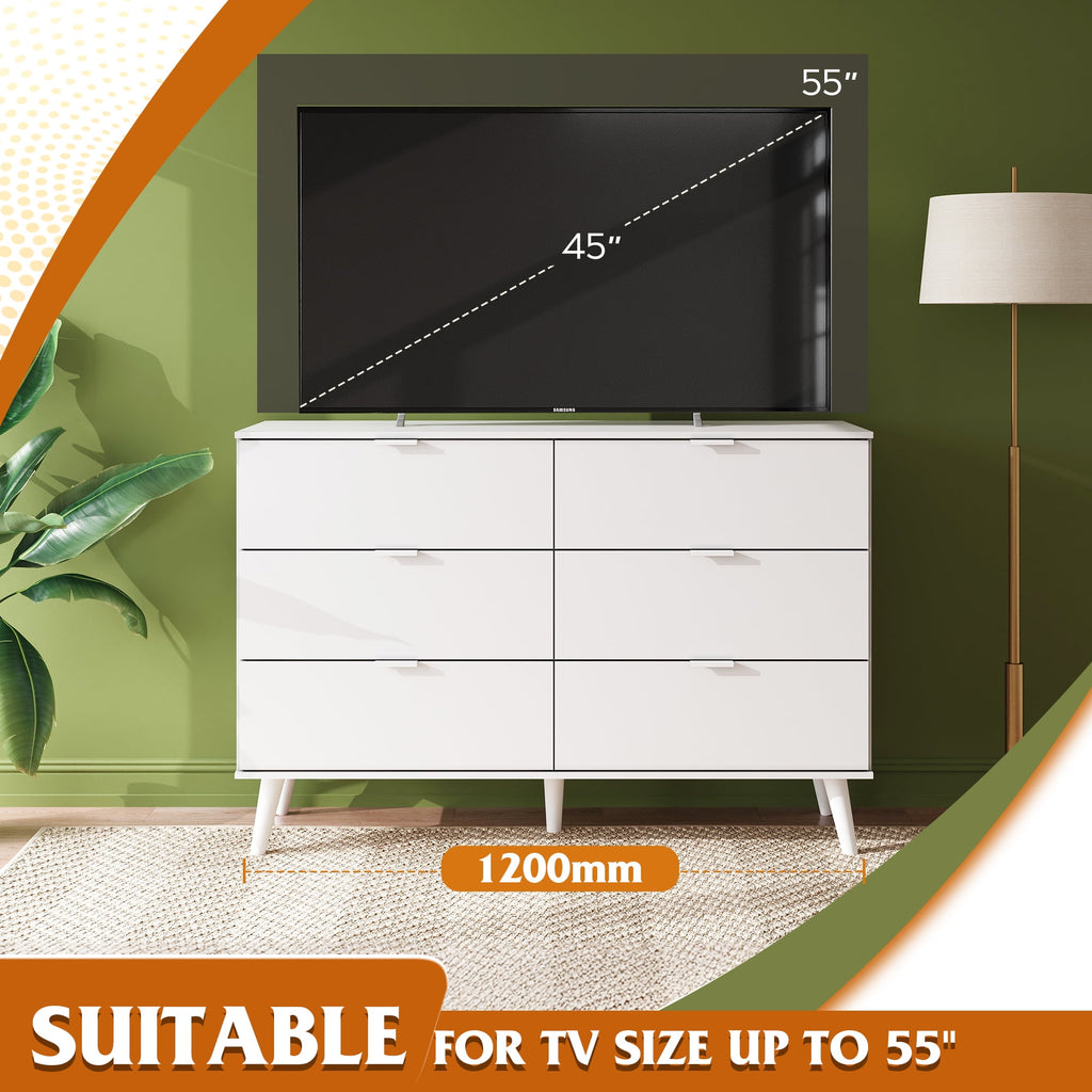 GALAXHERO 6 Drawer Wood Dresser, 47.2" Wide Chest of Drawer with Metal Handles, TV Stand for 55" TV, Double Dresser for Bedroom, Living Room, Hallway, Closet