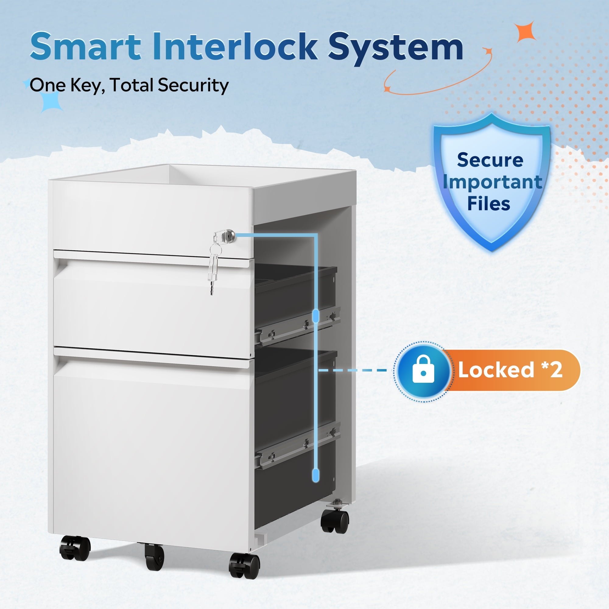 GALAXHERO Metal File Cabinet with Lock, 2 Drawer Filing Cabinet with Fence, Rolling Storage Cabinets for Home Office, Fit Letter/A4/Legal Size Files, Black