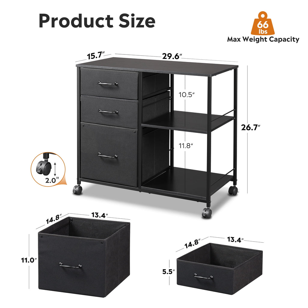 GALAXHERO 3 Drawer File Cabinet, Rolling Printer Stand with Storage, Lateral Fabric Filing Cabinet for Home Office,  Fits Letter/A4