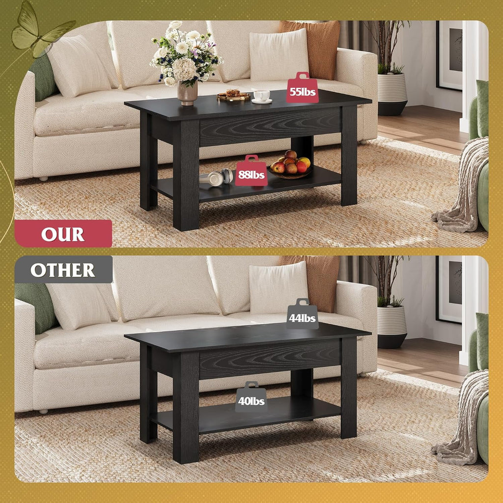 GALAXHERO 39" Lift Top Coffee Table with Storage Shelf & Hidden Compartment and Lifting Top for Home Living Room Office and Reception Room
