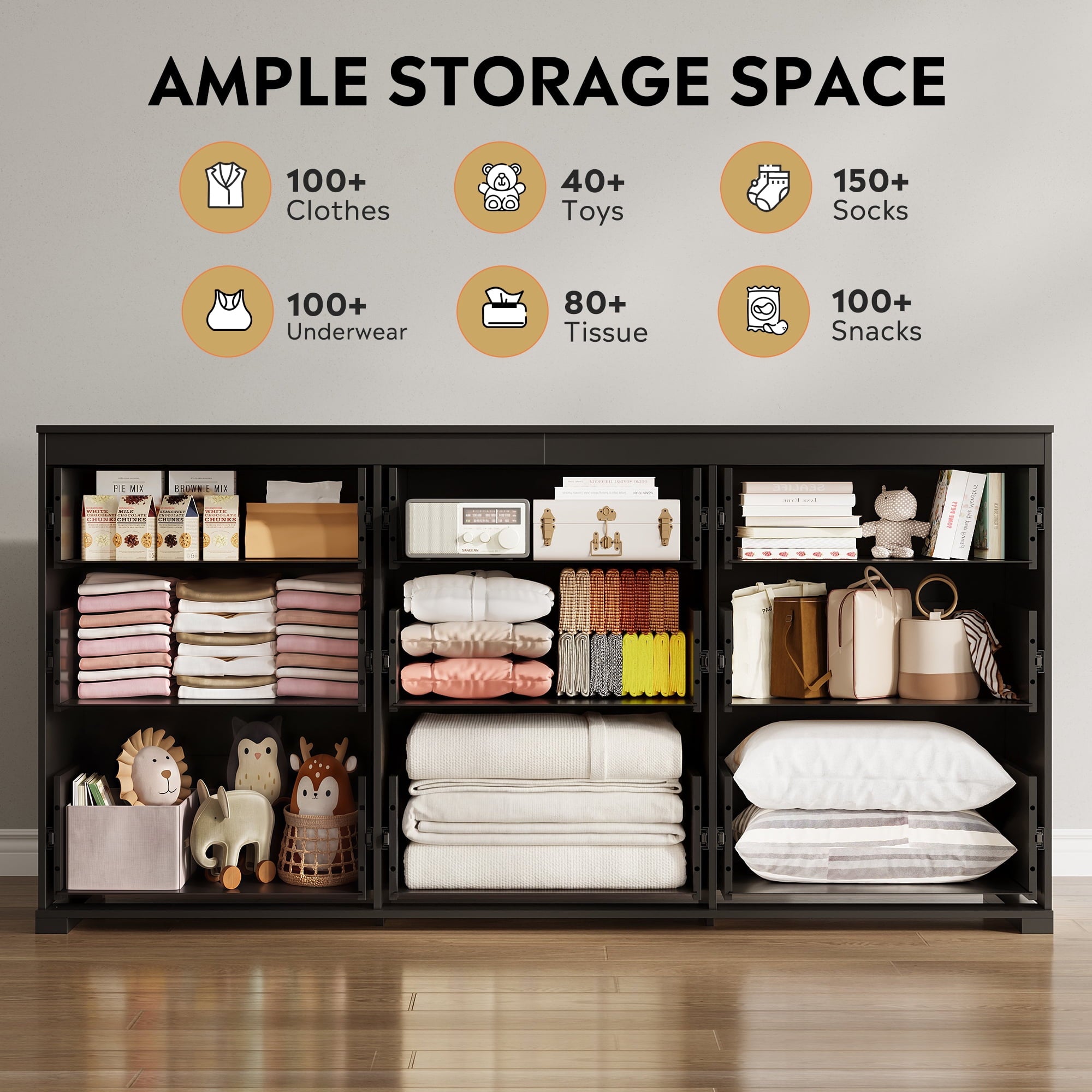 GALAXHERO 9-Drawers Dresser for Bedroom, 63" Wide Modern Dresser for Bedroom, Large Chest of Drawers with Sturdy Metal Handle, Wood Dresser for Living Room, Hallway