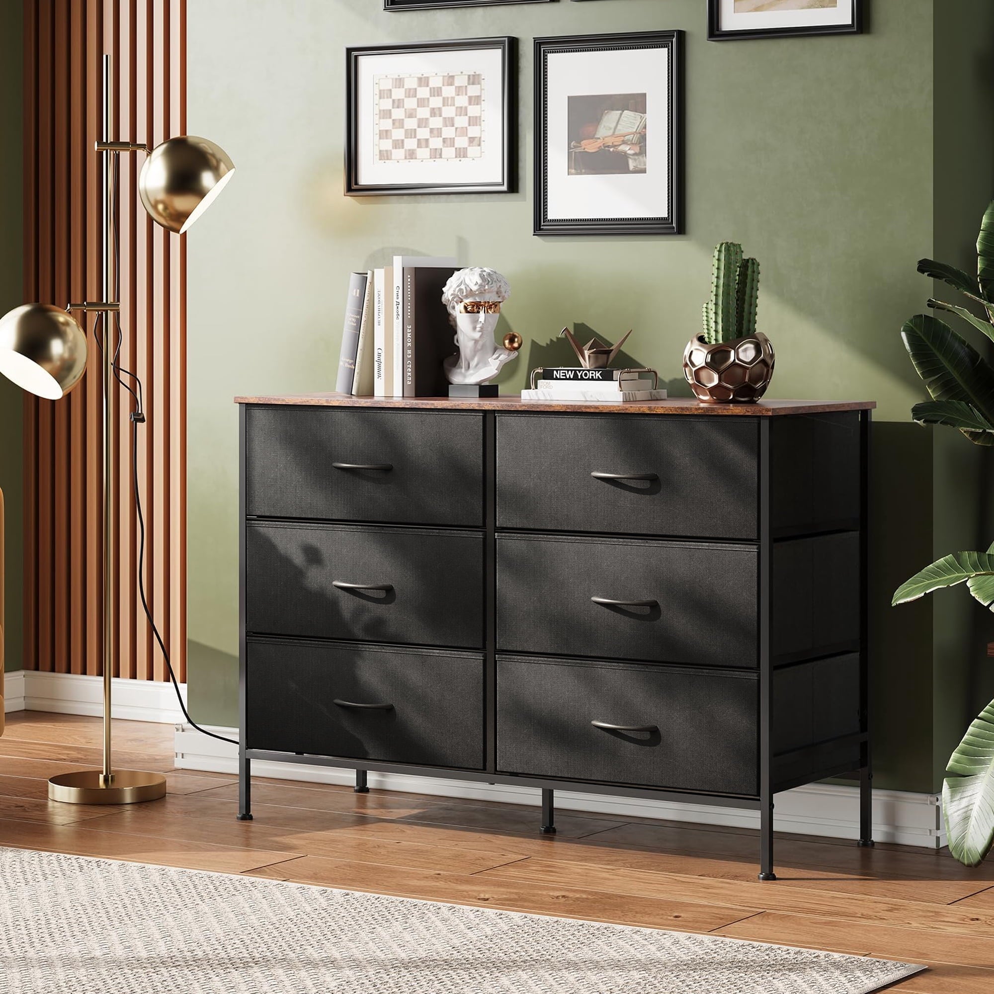 GALAXHERO 6-Drawer Fabric Dresser, 50-Inch TV Stand Wide Chest of Drawers for Bedroom, Closet, Living Room
