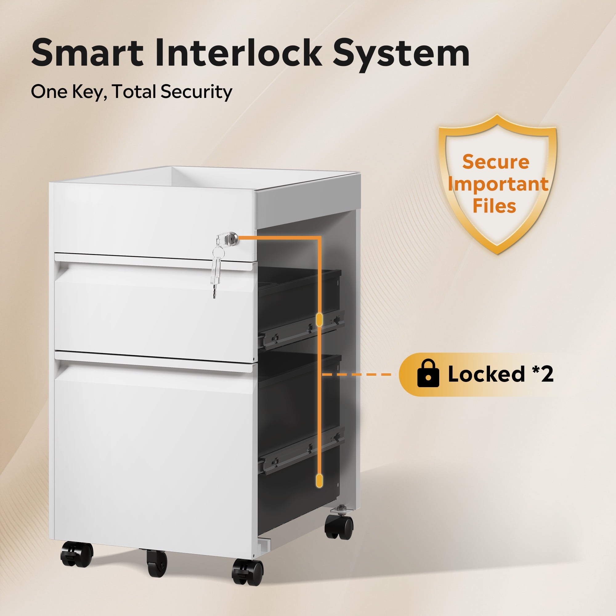 GALAXHERO 2 Drawer File Cabinet with Lock, Metal Storage Organizer with Fence, Mobile Filing Cabinets for Home Office, Fit Letter/A4/Legal Size Files