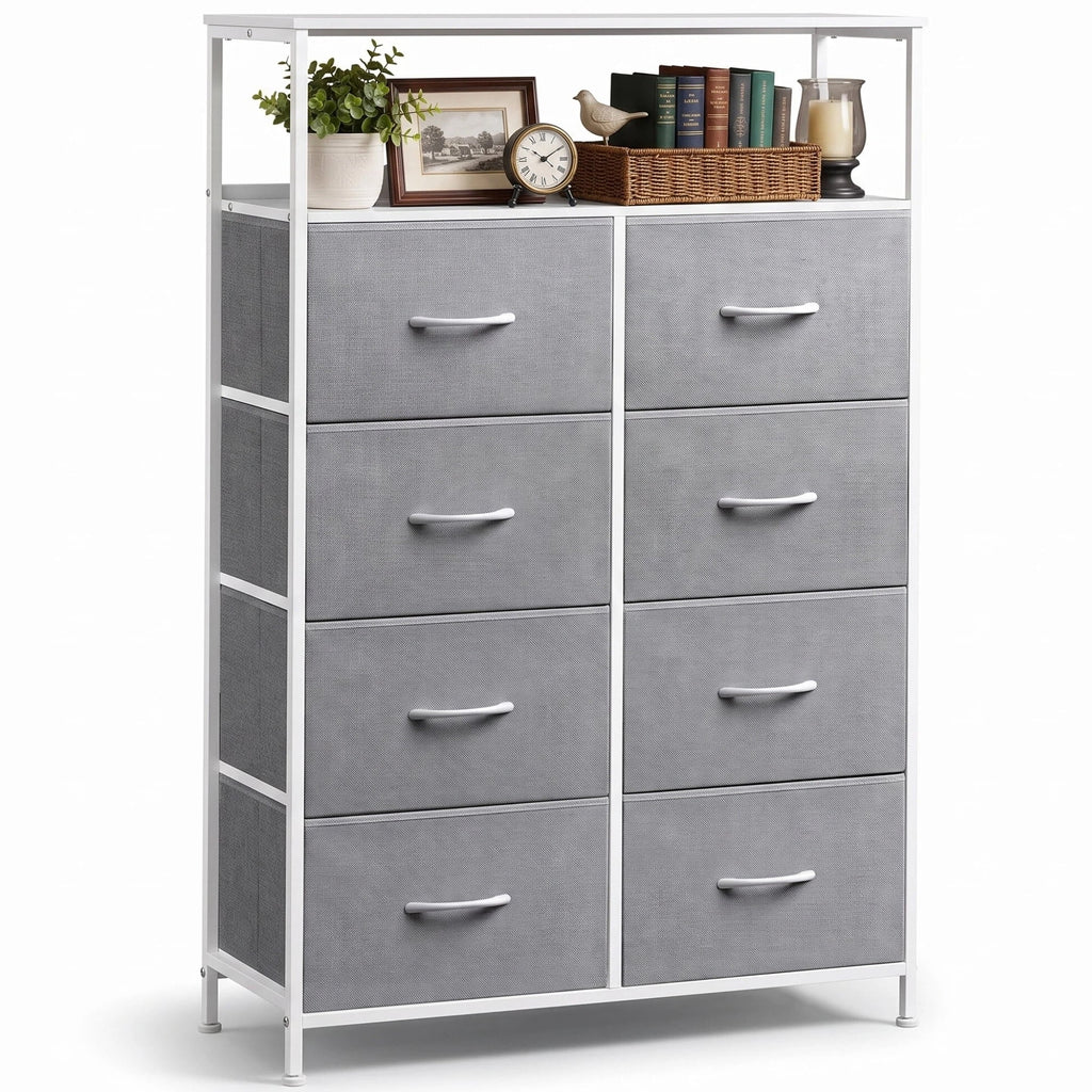 GALAXHERO 8-Drawer Fabric Dresser with Open Shelves, Tall Chest of Drawers with Wooden Top, Storage Tower for Entryway, Bedroom & Closet