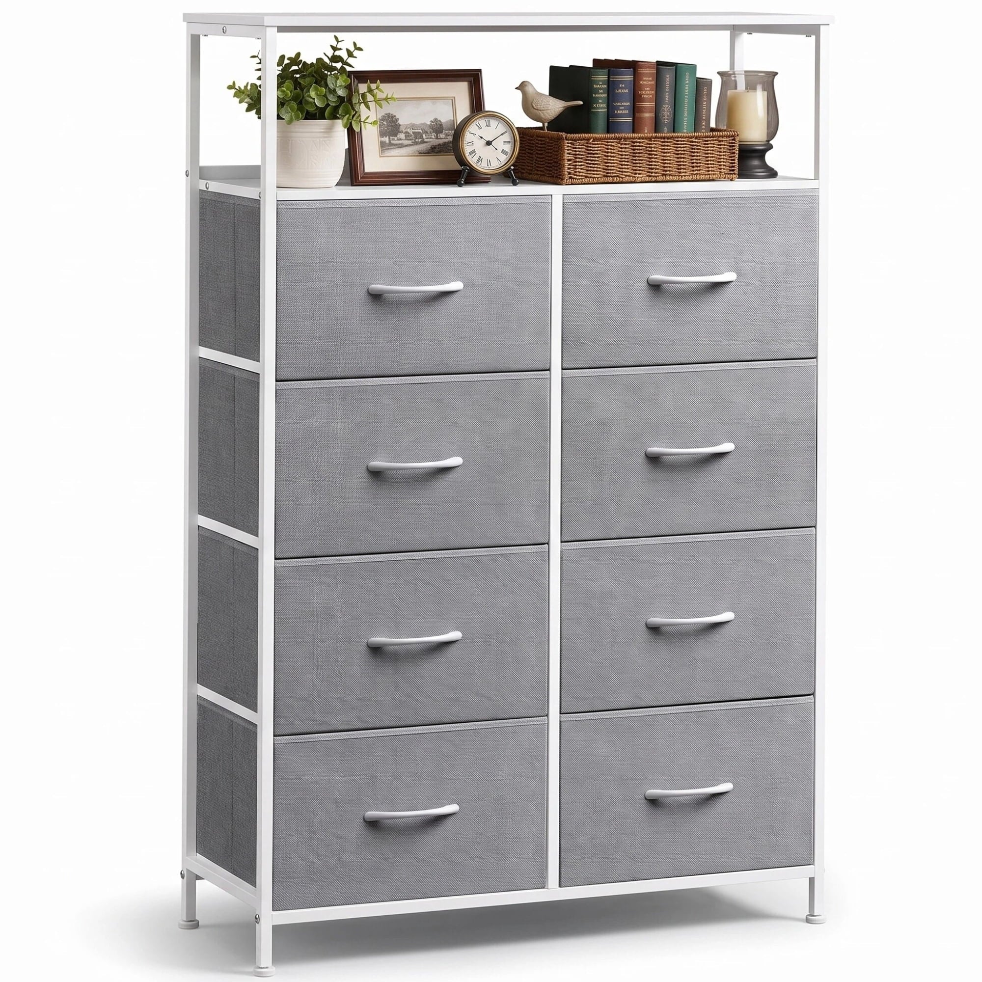 GALAXHERO 8-Drawer Fabric Dresser with Open Shelves, Tall Chest of Drawers with Wooden Top, Storage Tower for Entryway, Bedroom & Closet