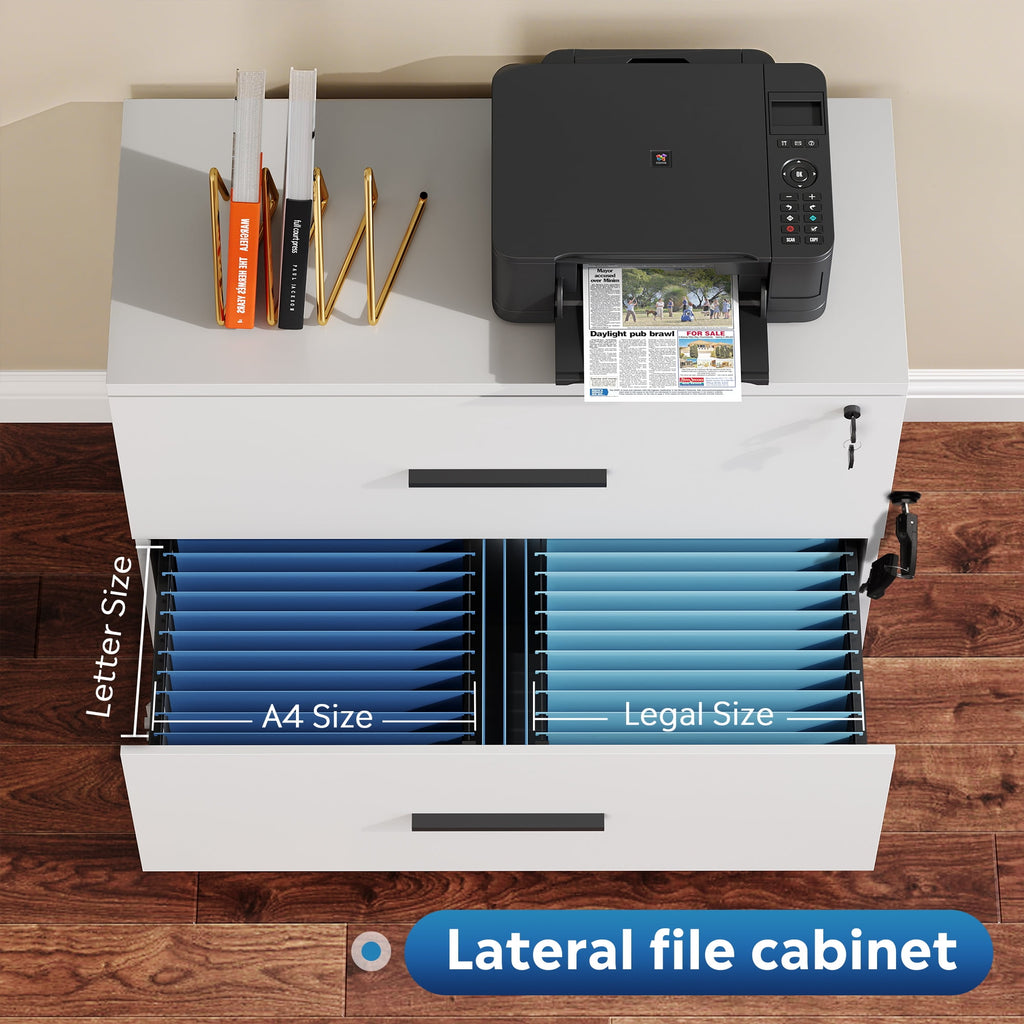 GALAXHERO 2 Drawer File Cabinets Wood Lateral Filing Cabinets with Lock for Home Office