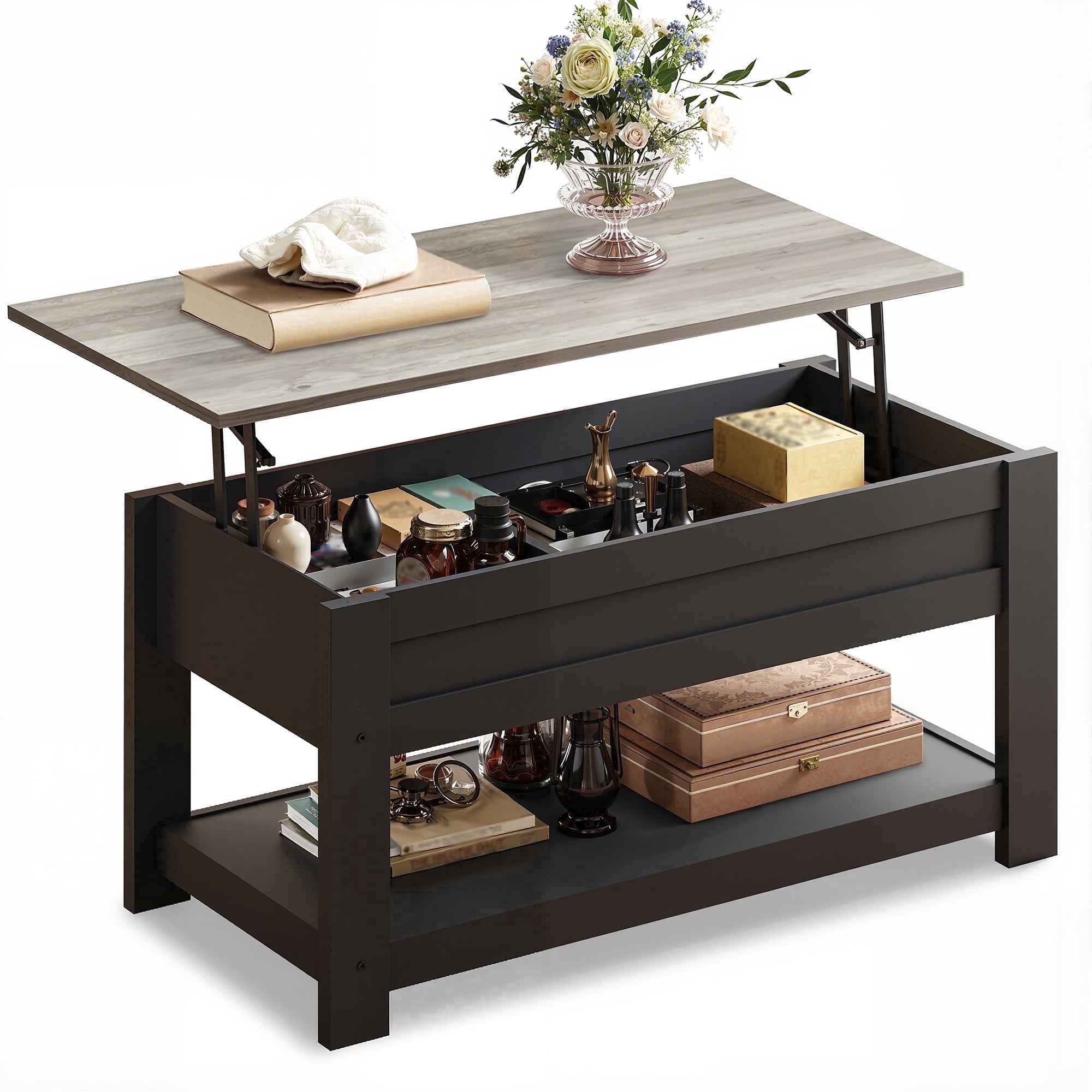 GALAXHERO 39" Lift Top Coffee Table with Hidden Storage and Storage Shelf Lift Up Coffee Table for Living Room