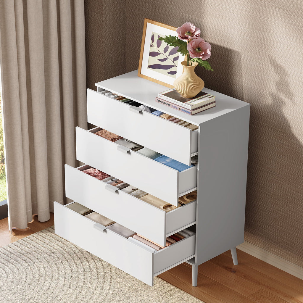 GALAXHERO 4 Drawer Dresser for Bedroom, Wood Chest of Drawers, Organizer Unit with Metal Handle for Living Room, Closet, Hallway
