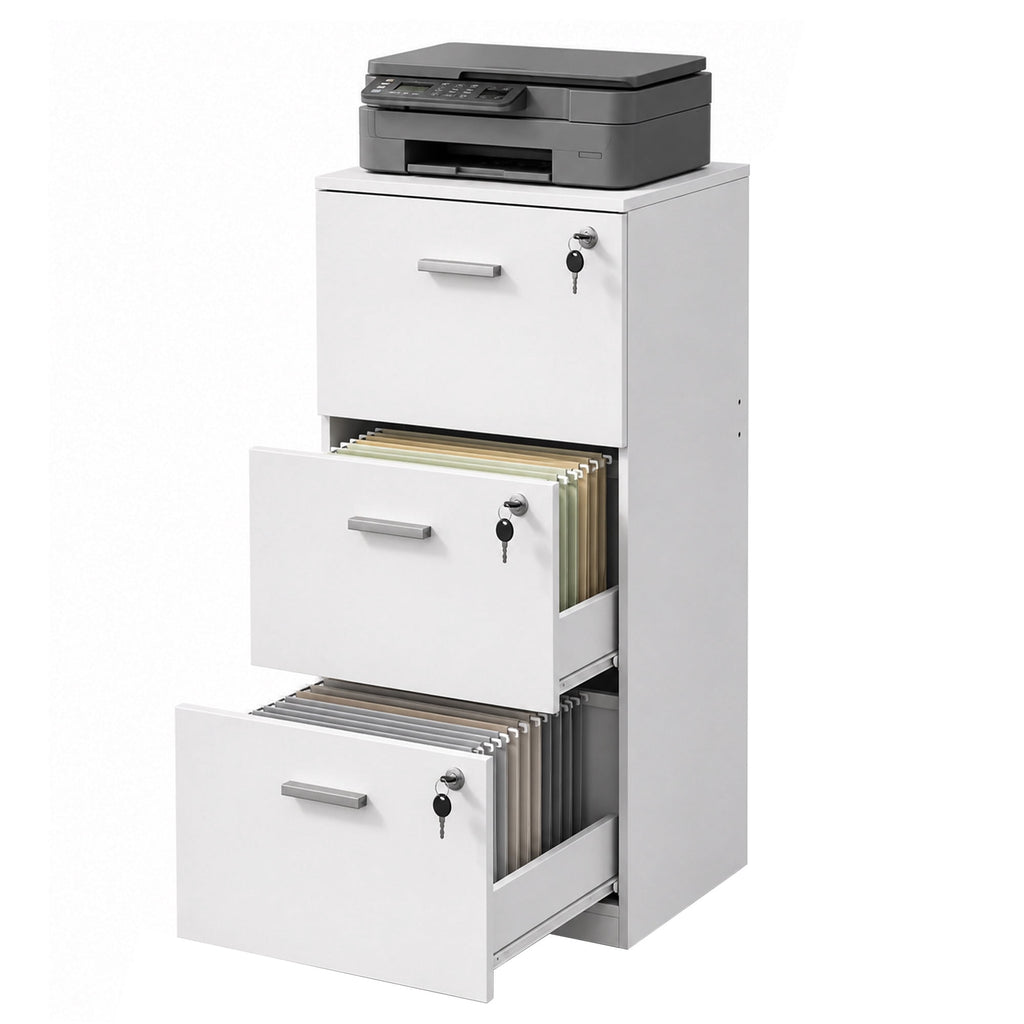 GALAXHERO 3-Drawer File Cabinet with Locks & Wood Printer Stand, Fits Letter/A4, Ideal for Home Office