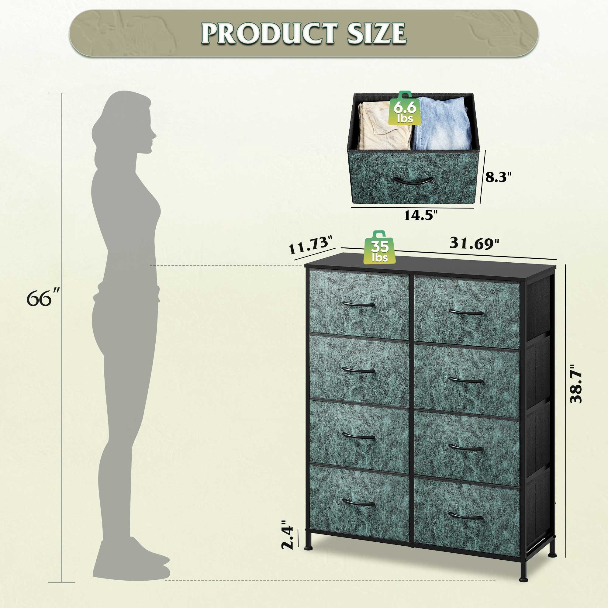 GALAXHERO 8 Drawer Fabric Dresser for Bedroom, Storage Bins Chest of Drawer for Closet, Living Room, Hallway, Wood Grain Print