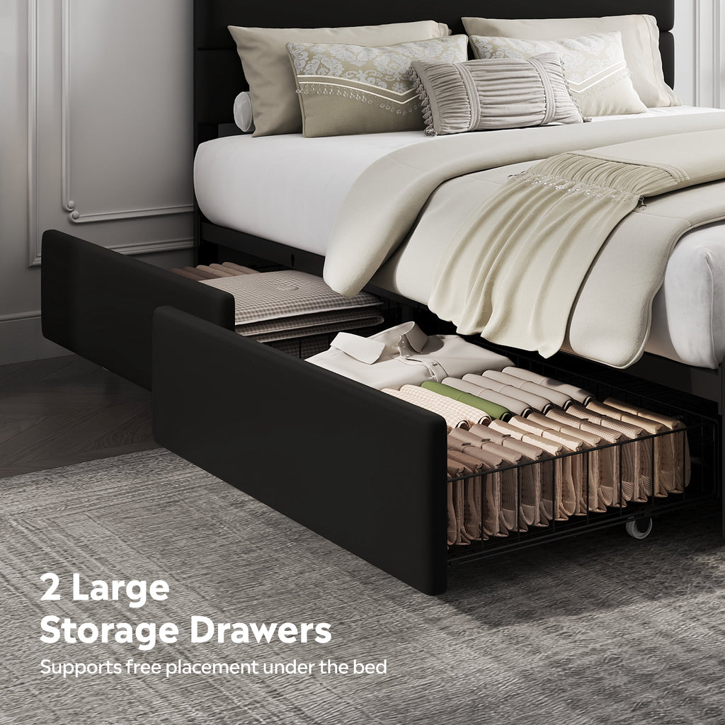 GALAXHERO Full Size Upholstered Bed Frame with 4 Storage Drawers and Headboard, Velvet Platform Bedframe, Sturdy Metal & Wooden Slats Support, No Box Spring Needed, Easy Assembly
