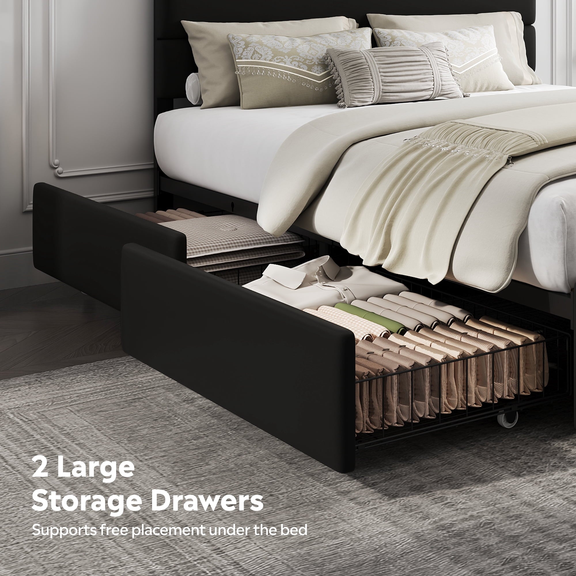 GALAXHERO Full Size Upholstered Bed Frame with 4 Storage Drawers and Headboard, Velvet Platform Bedframe, Sturdy Metal & Wooden Slats Support, No Box Spring Needed, Easy Assembly