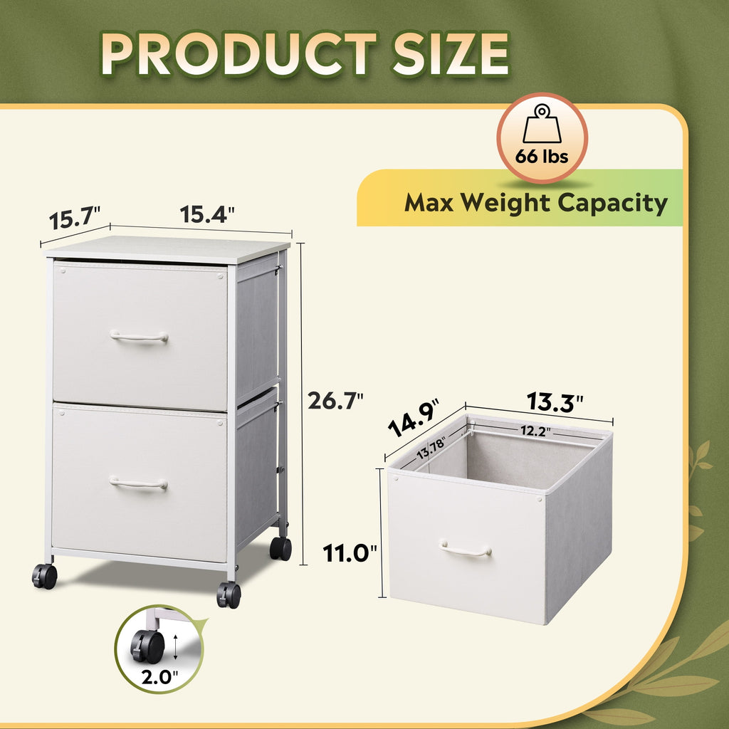 GALAXHERO 2 Drawer File Cabinet, Rolling Printer Stand Filing Cabinets for Home Office, Fabric Vertical File Cabinet Fits A4 or Letter Size, Wood Grain Print