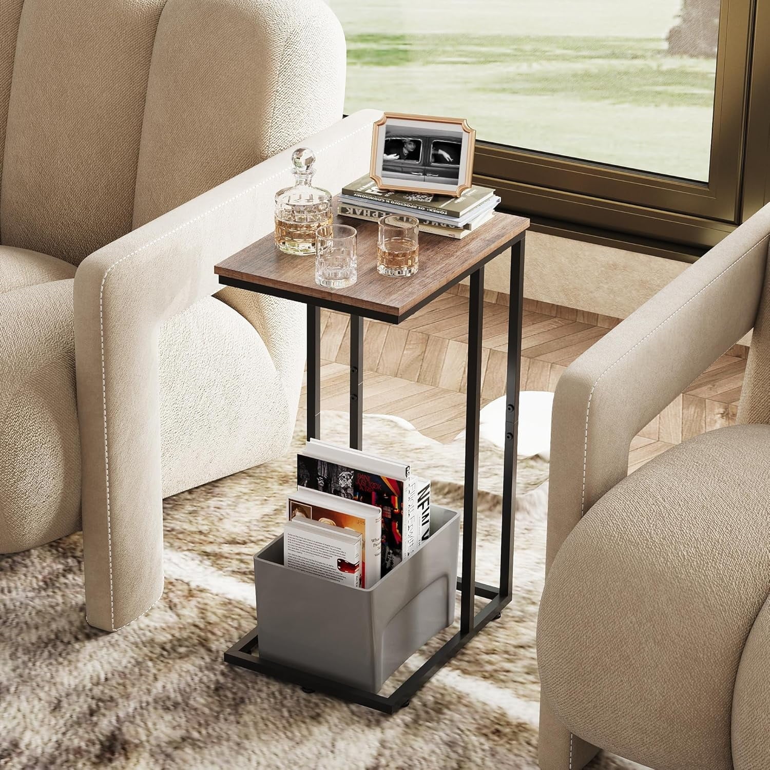 GALAXHERO C-Shaped End Table Small Side Table for Couch Sofa C Table for Living Room, Bedroom