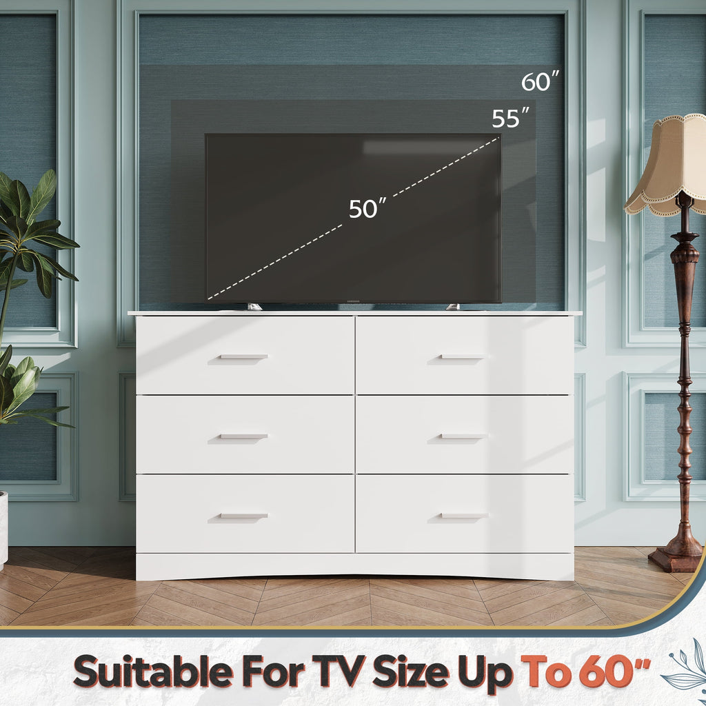 GALAXHERO Dresser with 6 Drawers, Wide Wooden Chest of Drawers for Bedroom, Large Storage Tower Unit, Modern Minimalist Closet Store Organizer for Living Room, Hallway