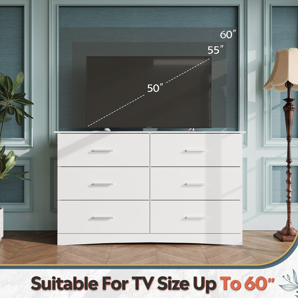 GALAXHERO Dresser with 6 Drawers, Wide Wooden Chest of Drawers for Bedroom, Large Storage Tower Unit, Modern Minimalist Closet Store Organizer for Living Room, Hallway