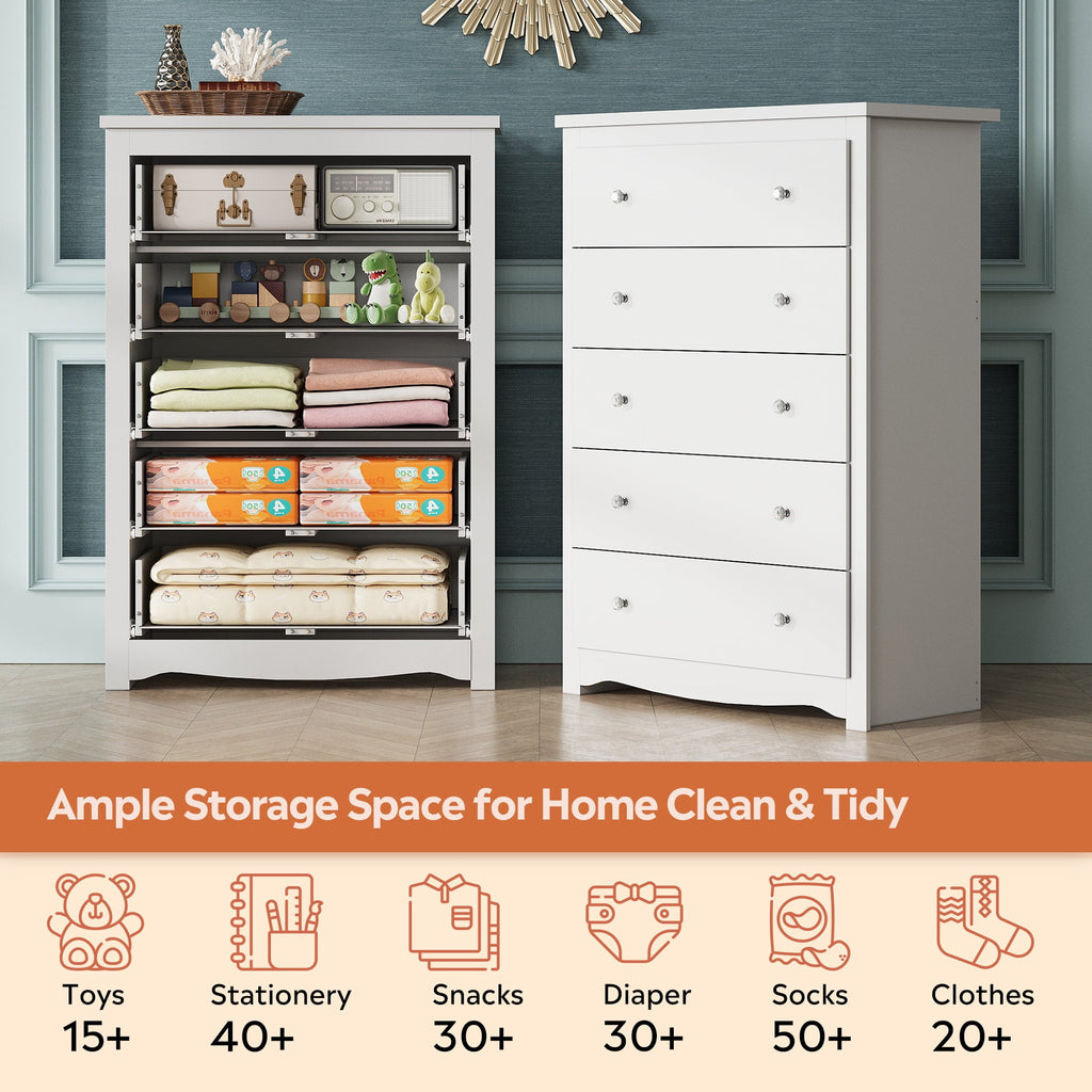 GALAXHERO 5 Drawer Dresser for Bedroom, Retro Wood Chest of Drawers, Tall Dresser with Round Metal Handle for Living Room, Hallway, Closet