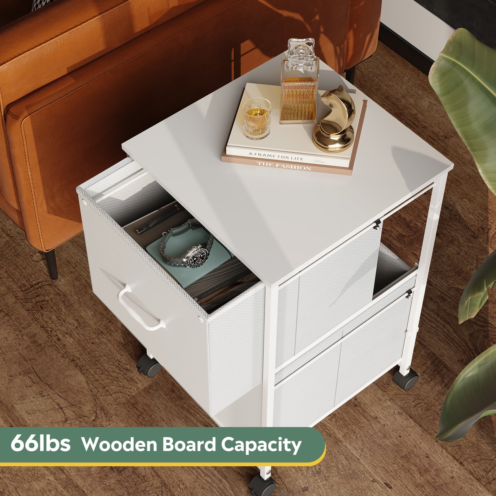 GALAXHERO 2 Drawer File Cabinet, Rolling Printer Stand Filing Cabinets for Home Office, Fabric Vertical File Cabinet Fits A4 or Letter Size, Wood Grain Print