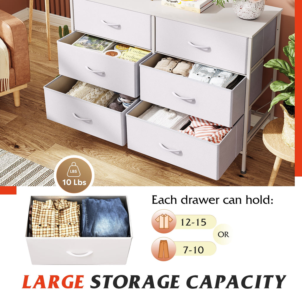 GALAXHERO 6-Drawer Fabric Dresser, 50-Inch TV Stand Wide Chest of Drawers for Bedroom, Closet, Living Room