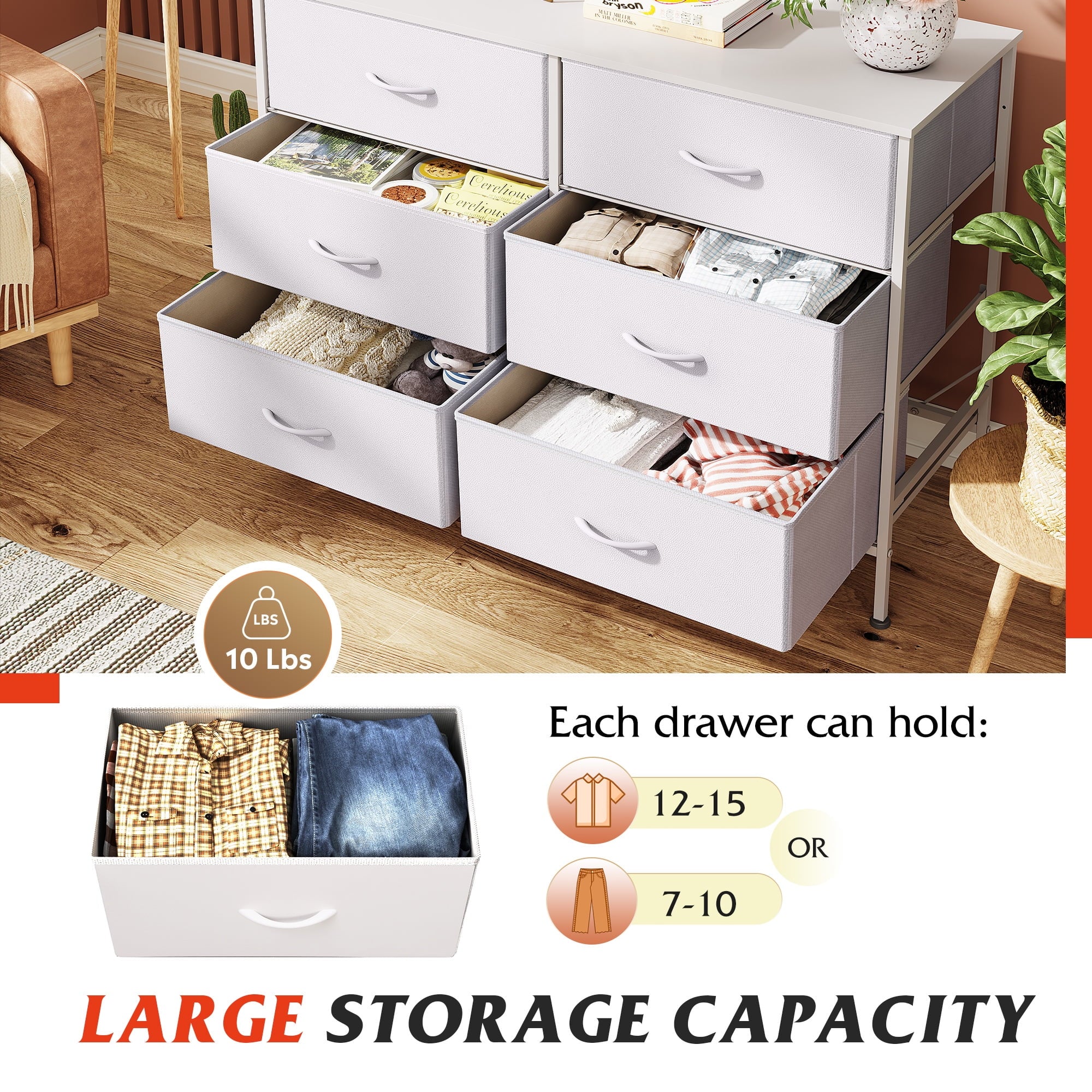 GALAXHERO 6-Drawer Fabric Dresser, 50-Inch TV Stand Wide Chest of Drawers for Bedroom, Closet, Living Room